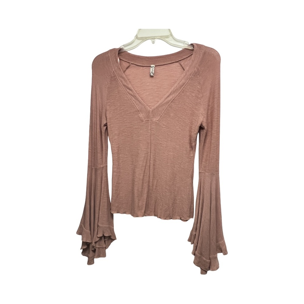 Free People So Dramatic Long Bell Sleeve Blouse in Pink